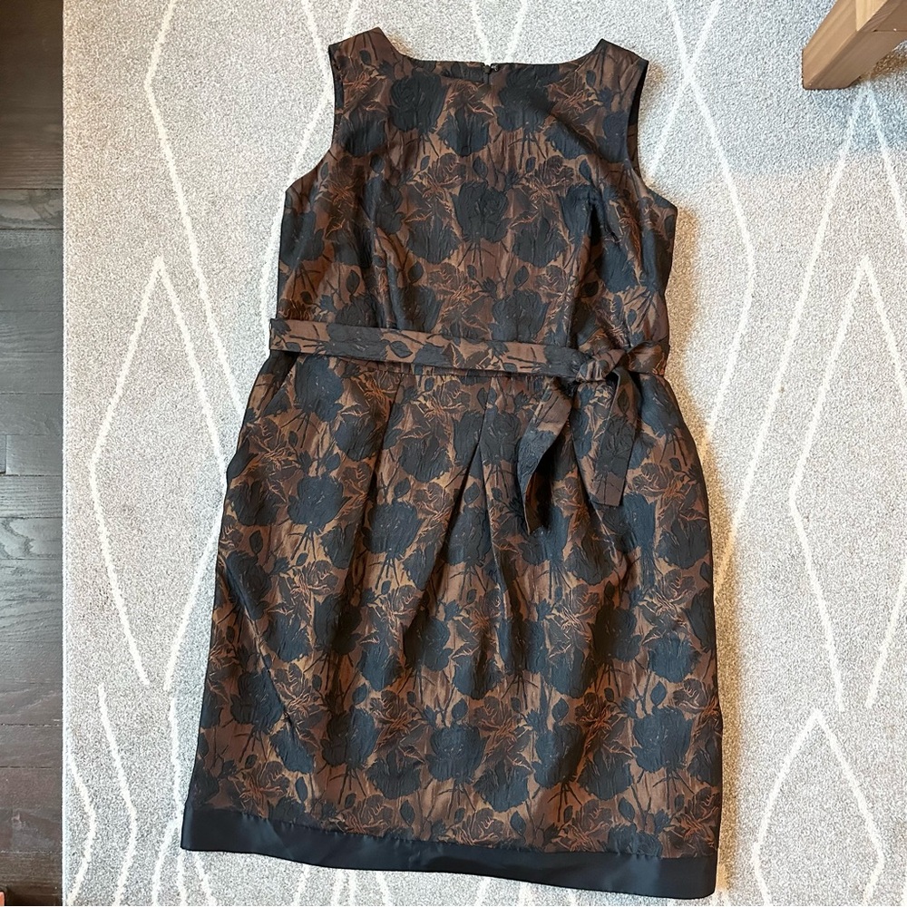 Talbots Black and Chocolate Brown Floral Sleeveless Dress